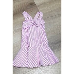 Rare Edition Girls Pink White Seersucker Stripe Ruffle Sundress Size 3T
